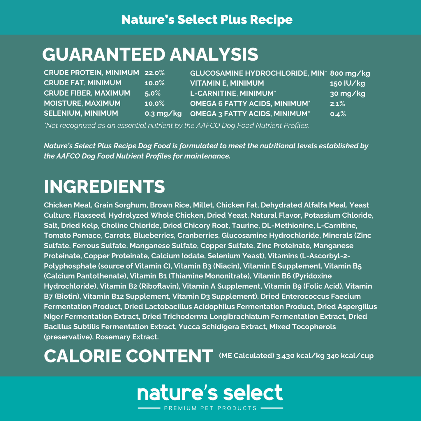 Nature's Select Plus Recipe - Chicken w/Glucosamine, Dry Dog Food for Adults