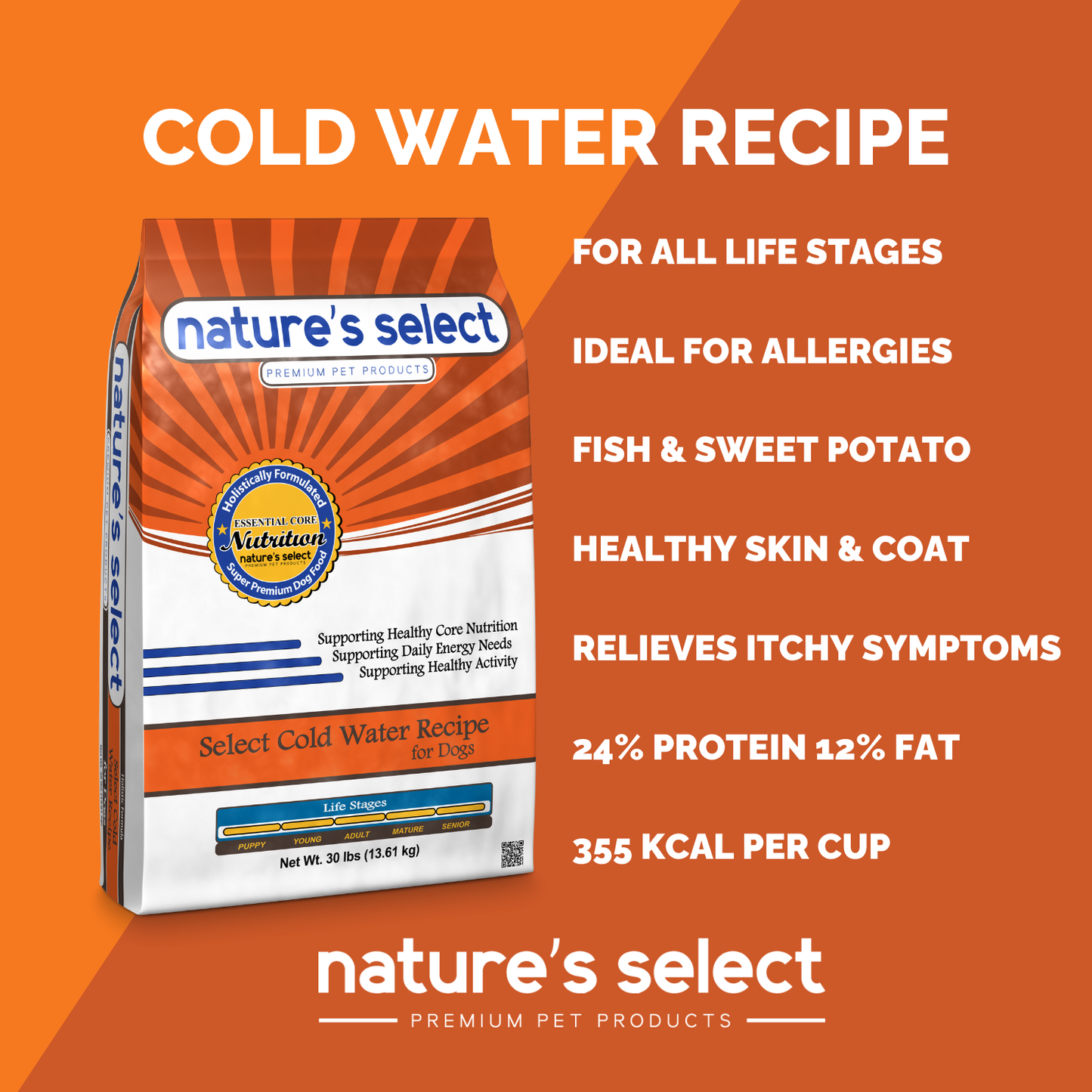 Nature's Select Cold Water Recipe - White Fish & Sweet Potato, Dry Dog Food for All Life Stages