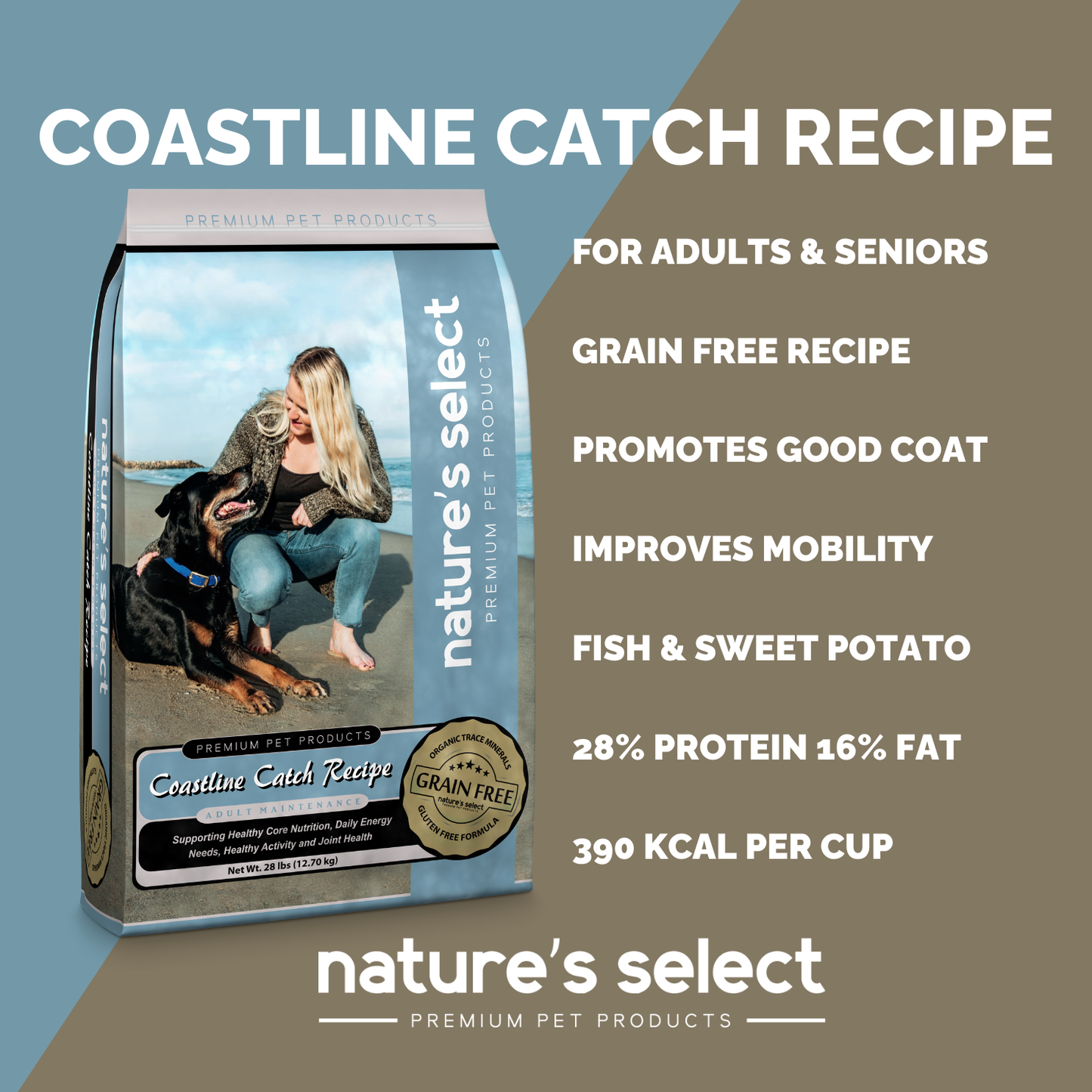 Nature's Select Coastline Catch Recipe - Grain Free Fish, Dry Dog Food for Adults