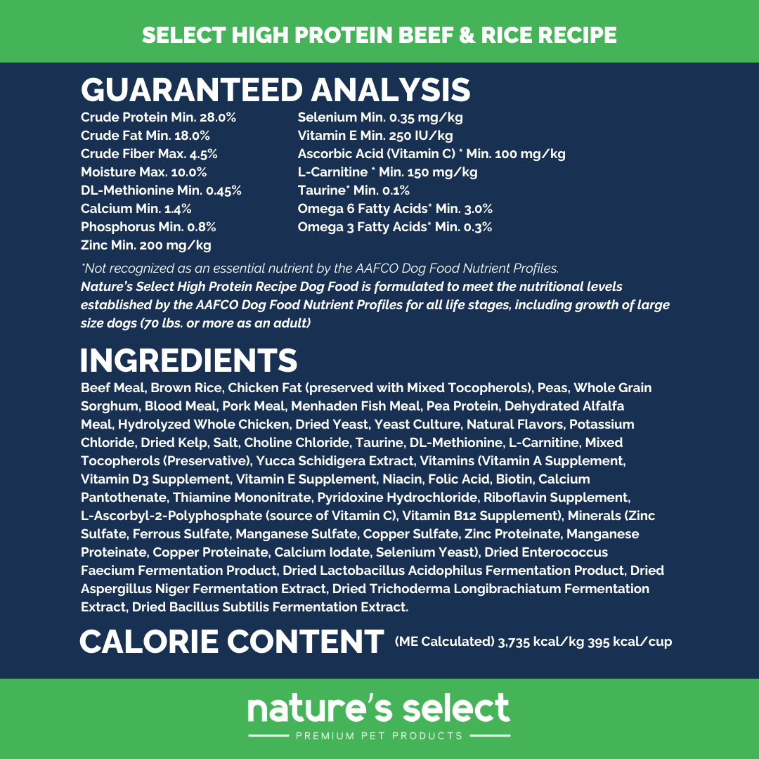 Nature's Select High Protein Recipe - Beef & Rice, Dry Dog Food for All Life Stages