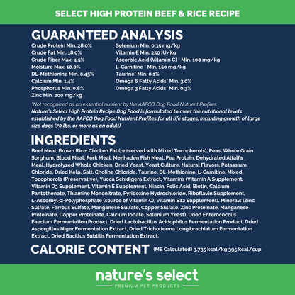 Nature's Select High Protein Recipe - Beef & Rice, Dry Dog Food for All Life Stages