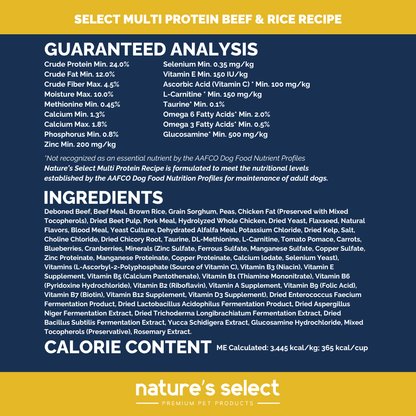 Nature's Select Multi Protein Beef & Rice Recipe, Dry Dog Food for Adults
