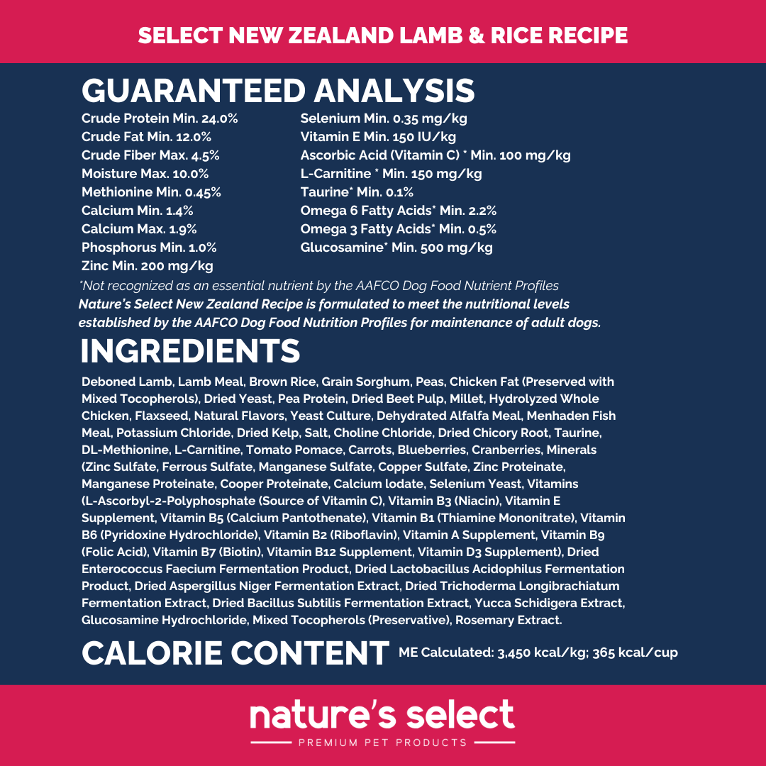 Nature's Select New Zealand Lamb & Rice Recipe - Dry Dog Food for Adults
