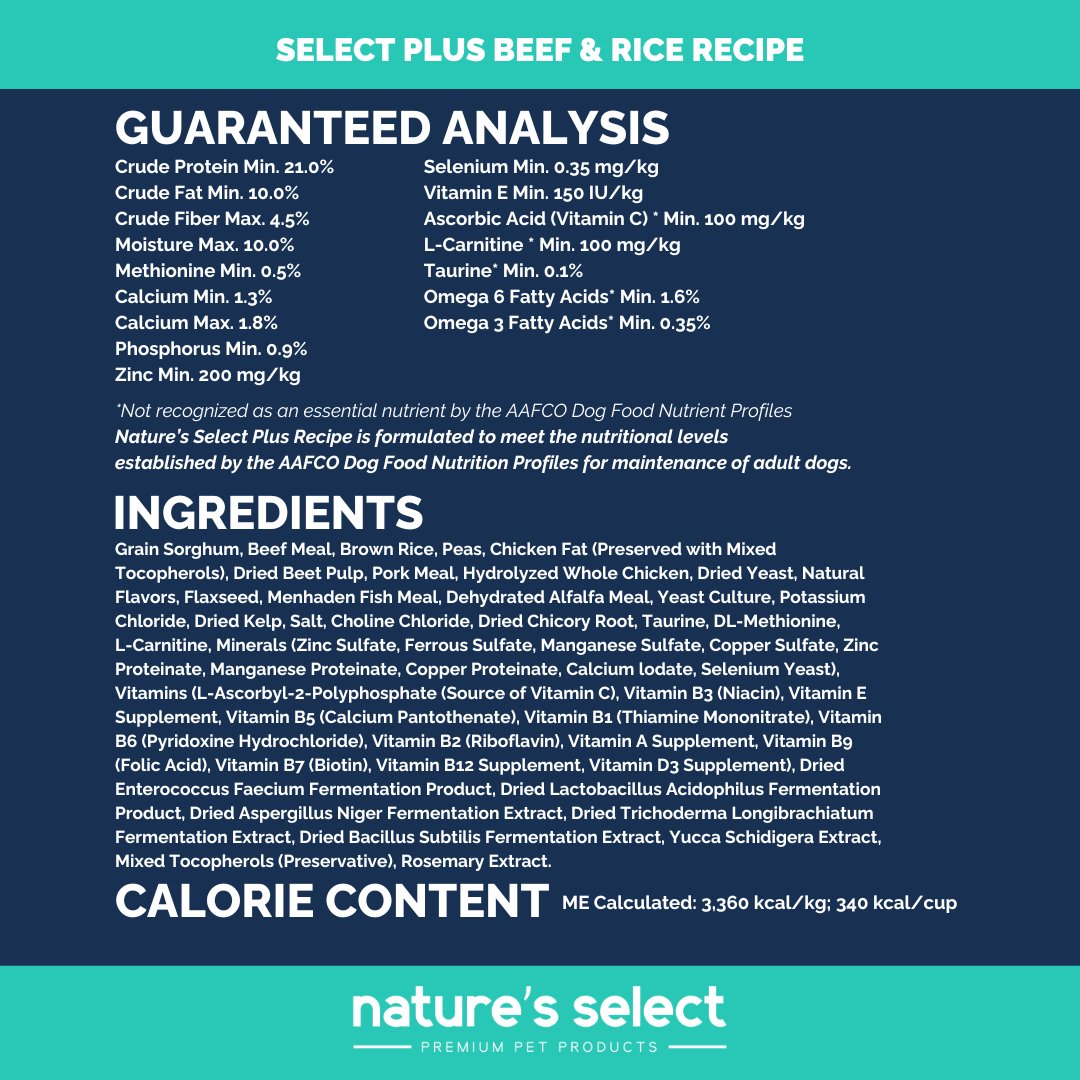 Nature's Select Plus - Beef & Rice Recipe, Dry Dog Food for Adults