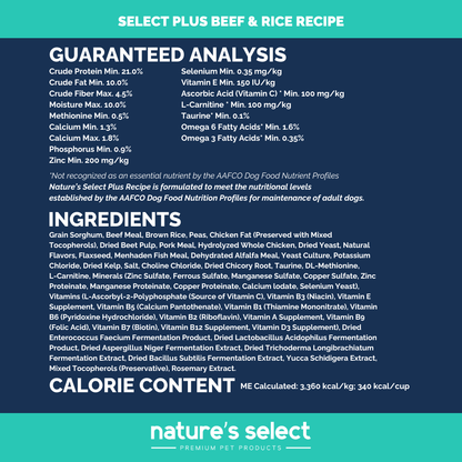 Nature's Select Plus - Beef & Rice Recipe, Dry Dog Food for Adults