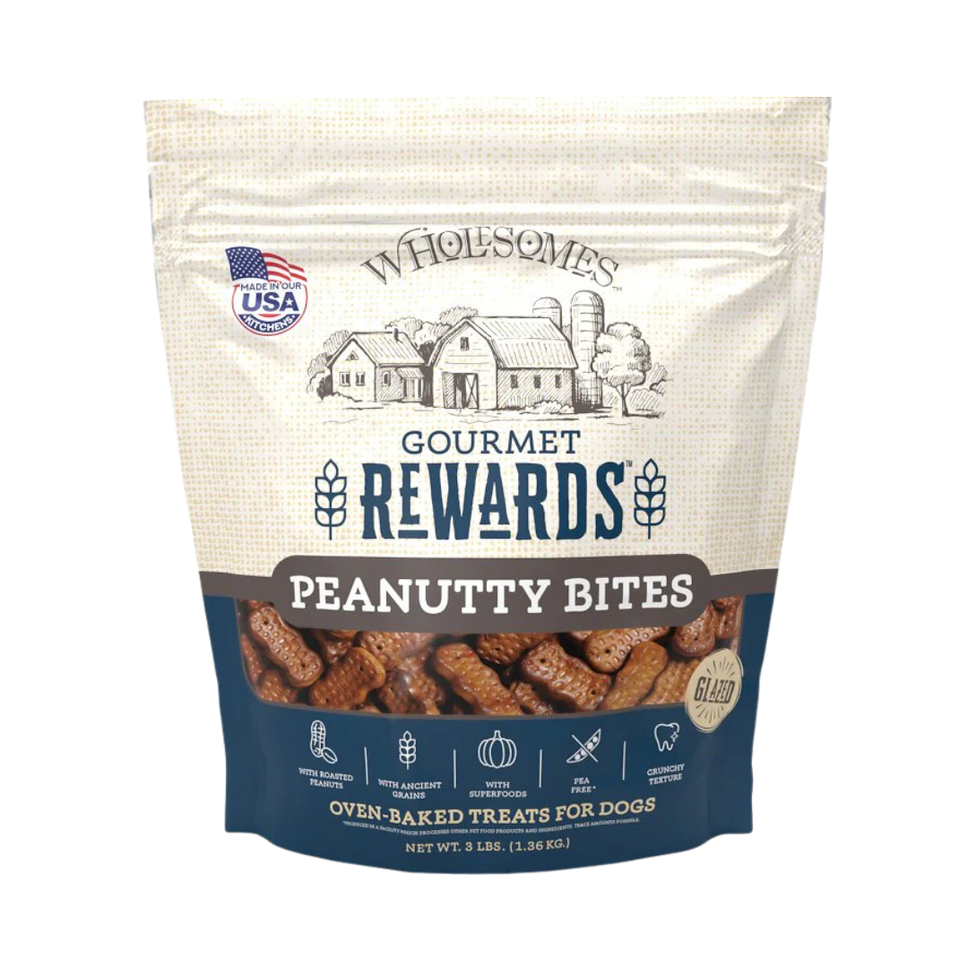 Wholesomes Gourmet Rewards Peanutty Bites - Roasted Peanut Dog Biscuits 3 lbs